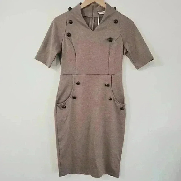 NWT Grace Karin Short Sleeve V Neck Midi Sheath Dress M - Picture 1 of 8